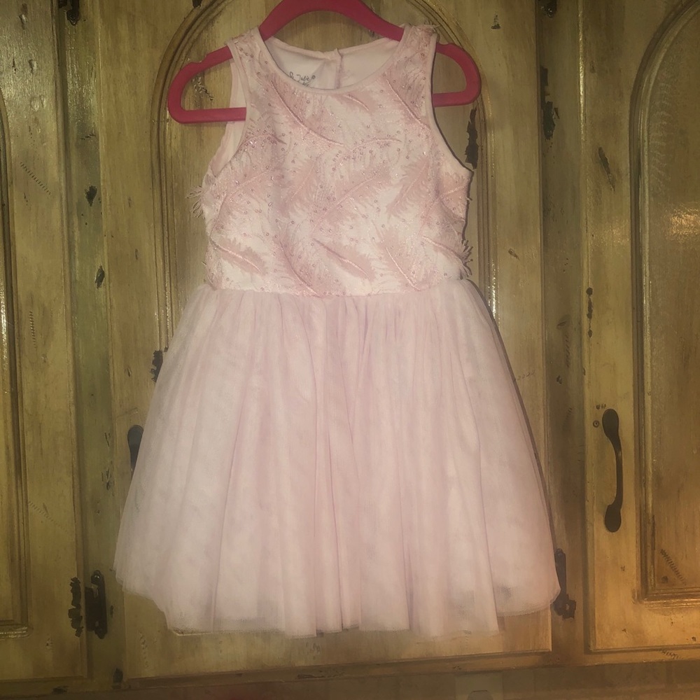 Pippa & Julie Girl’s Dress | Pink Feather Detail